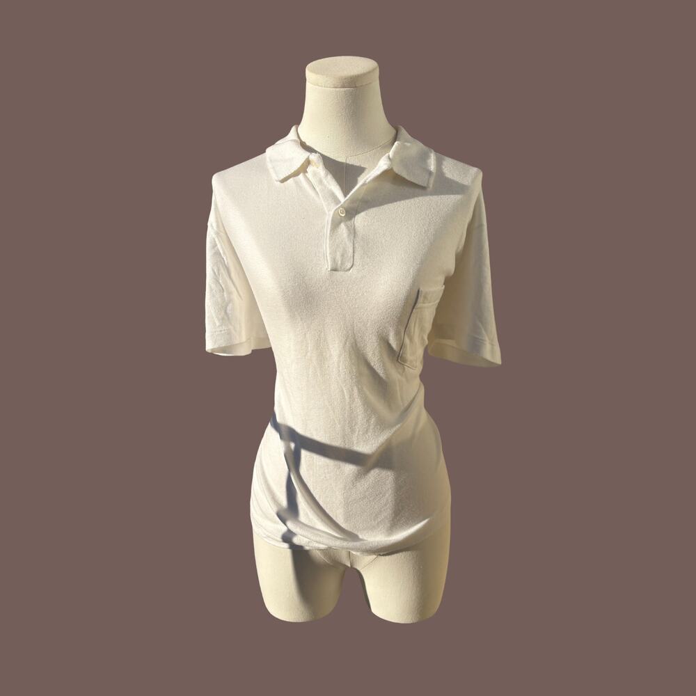 Sportswear Knit Polo Shirt | White Cotton | Size L | Vintage